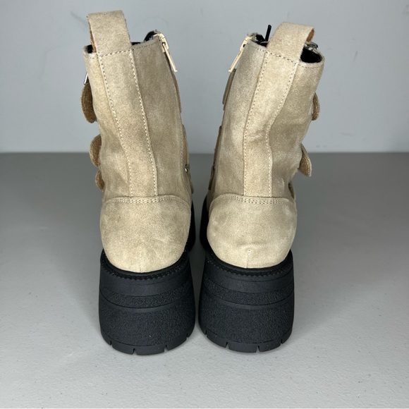 Free People Beige Latte Suede Emmet Lace Up Velcro Strap Up Boots Size 8 - Picture 5 of 8